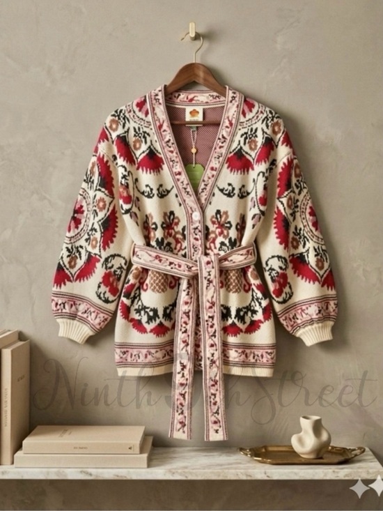 FARM Rio Sweaters - FARM Rio Cashew Mandala Belted Cardigan Bloomingdale’s Exclusive Women's S M NWT
